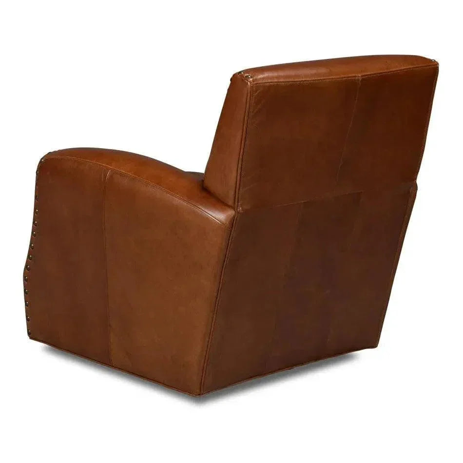 Taft Wood and Leather Brown Swivel Arm Chair - LOOMLAN - Sarreid - Club Chairs