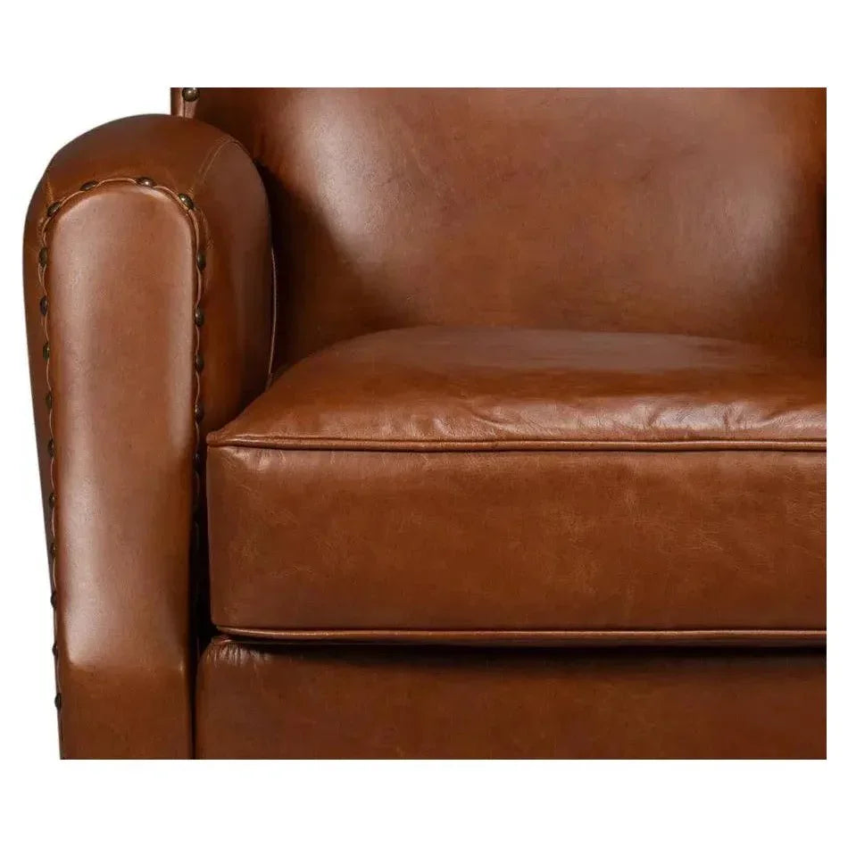 Taft Wood and Leather Brown Swivel Arm Chair - LOOMLAN - Sarreid - Club Chairs