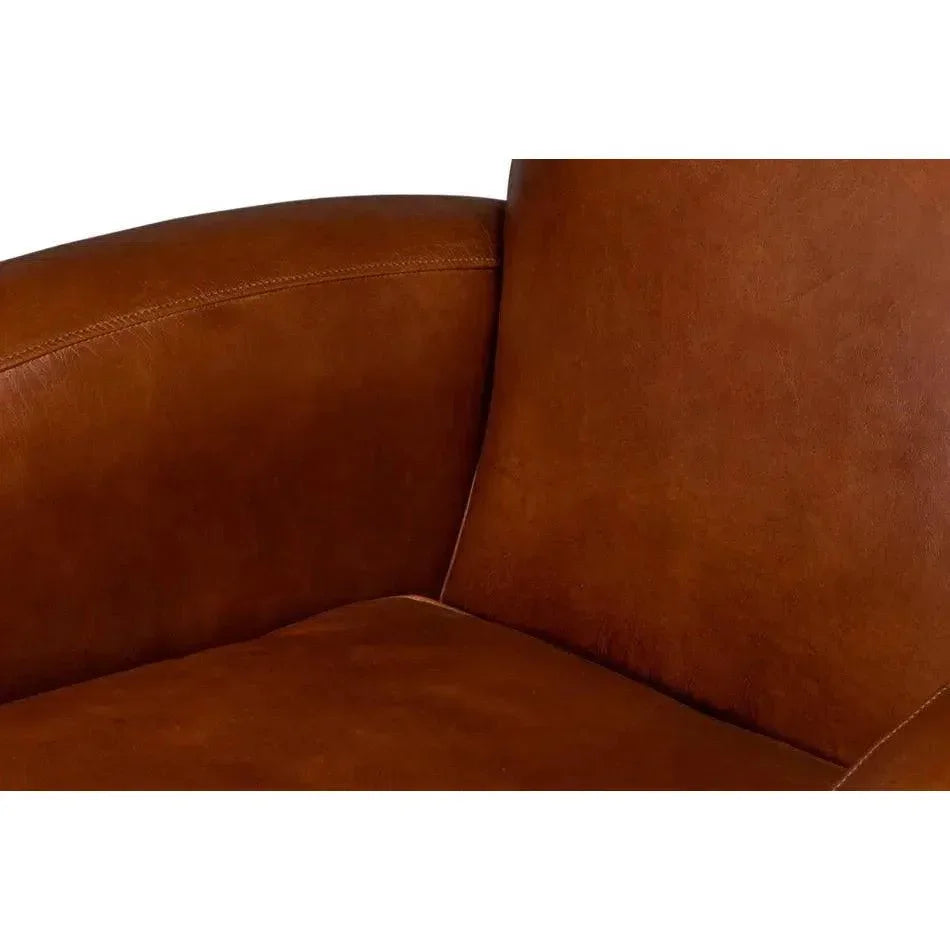 Taft Wood and Leather Brown Swivel Arm Chair - LOOMLAN - Sarreid - Club Chairs