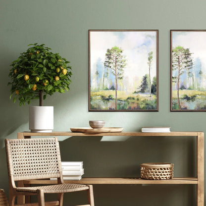 Tall Green Trees Hand Finished Framed Wall Art