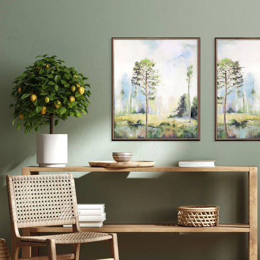 Tall Green Trees Hand Finished Framed Wall Art