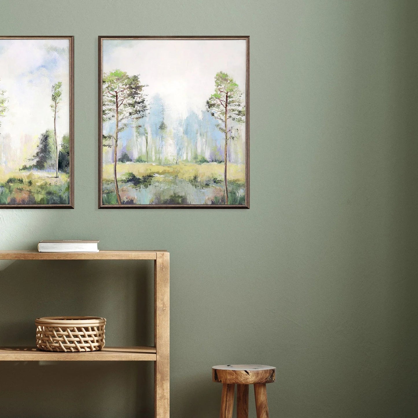 Tall Green Trees Hand Finished Framed Wall Art