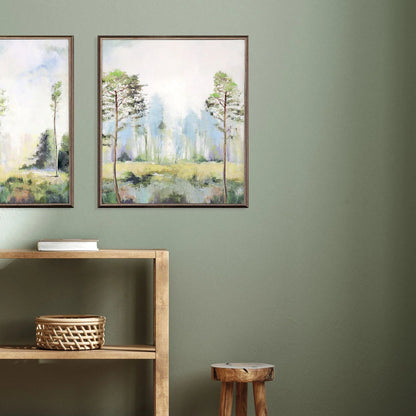 Tall Green Trees Hand Finished Framed Wall Art