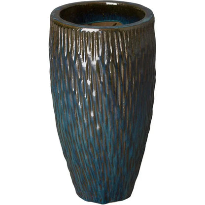 Tall Round Textured Ceramic Pot - LOOMLAN - Emissary - Planters
