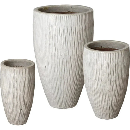 Tall Round Textured Ceramic Pot - LOOMLAN - Emissary - Planters