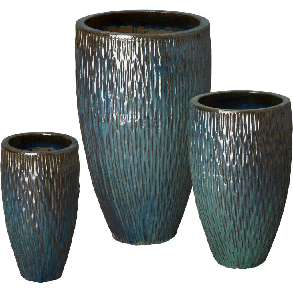 Tall Round Textured Ceramic Pot - LOOMLAN - Emissary - Planters