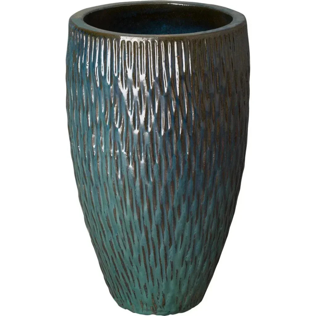 Tall Round Textured Ceramic Pot - LOOMLAN - Emissary - Planters
