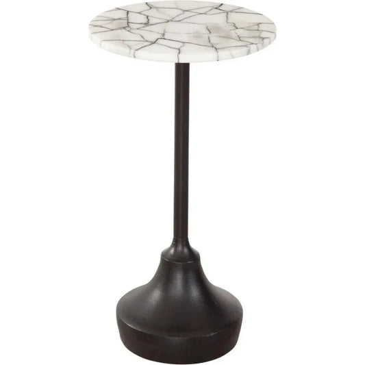 Talley Iron & Marble White Round Accent Table - LOOMLAN - Bassett Mirror - Side Tables