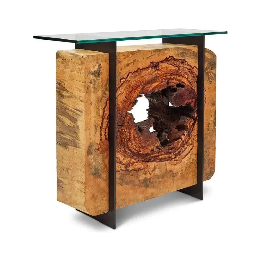 Tama Solid Chamcha Wooden Glass Sofa Table - LOOMLAN - Urbia - Console Tables