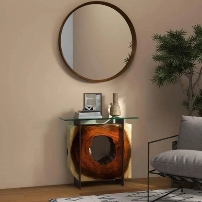 Tama Solid Chamcha Wooden Glass Sofa Table - LOOMLAN - Urbia - Console Tables