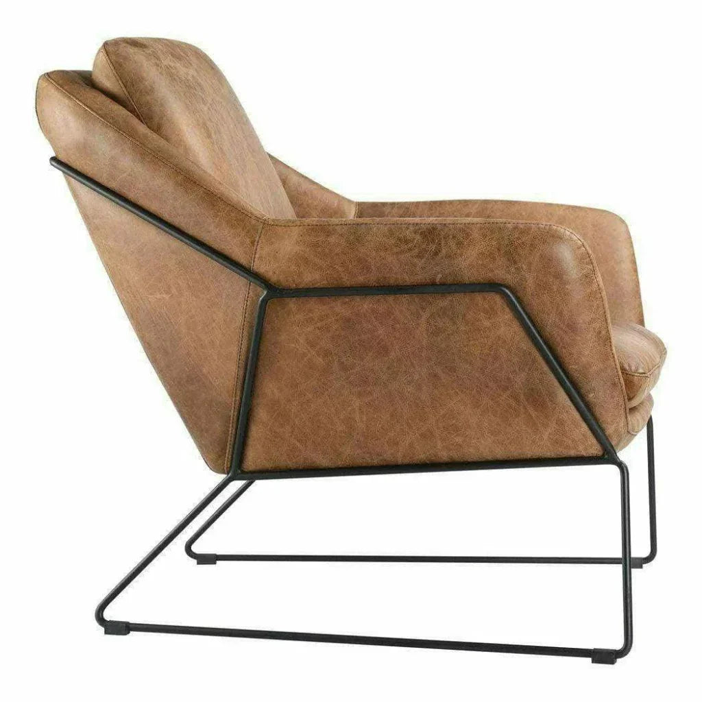 Tan Leather Armchair for Living Room - LOOMLAN - Moe's Home - Accent Chairs