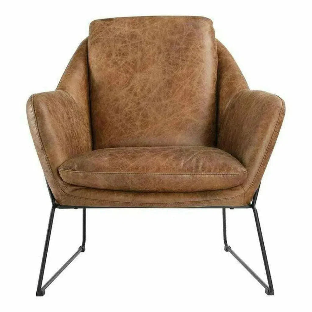 Tan Leather Armchair for Living Room - LOOMLAN - Moe's Home - Accent Chairs