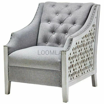 Botanical Lattice Grey Lounge Accent Chair - LOOMLAN - LOOMLAN - Accent Chairs