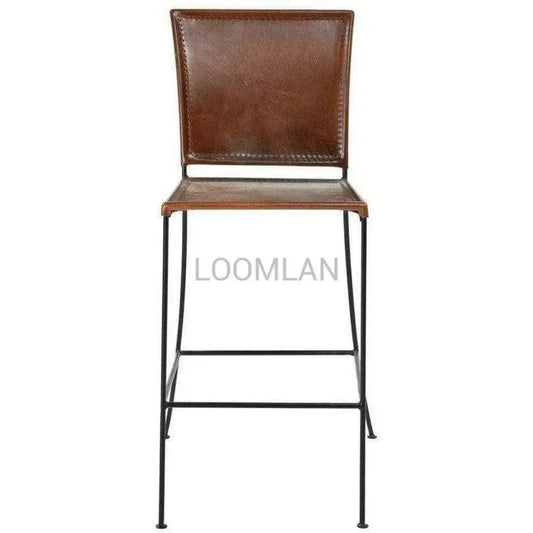 Brown Leather Dining Bar Height Chair 2PC - LOOMLAN - LOOMLAN - Bar Stools