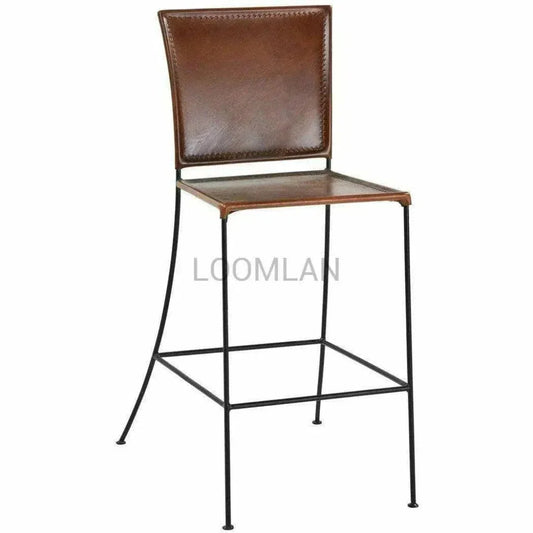 Brown Leather Dining Bar Height Chair 2PC - LOOMLAN - LOOMLAN - Bar Stools
