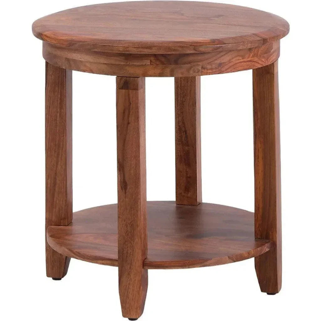 Geri Reddish Brown Wood Round Side Table - LOOMLAN - LOOMLAN - Side Tables