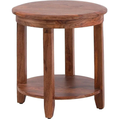 Geri Reddish Brown Wood Round Side Table - LOOMLAN - LOOMLAN - Side Tables