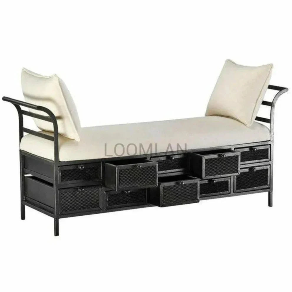 Long Storage Bench With 10 Metal Drawers - LOOMLAN - LOOMLAN - Bedroom Benches