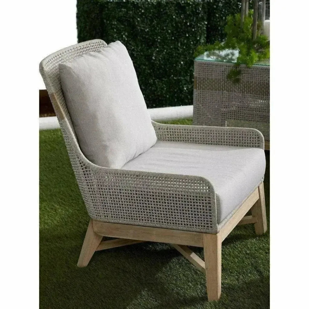 Tapestry Outdoor Club Chair Taupe & White Rope and Teak-Outdoor Lounge Chairs-Essentials For Living-LOOMLAN