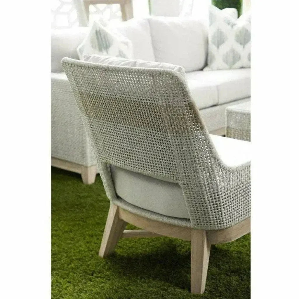 Tapestry Outdoor Club Chair Taupe & White Rope and Teak-Outdoor Lounge Chairs-Essentials For Living-LOOMLAN