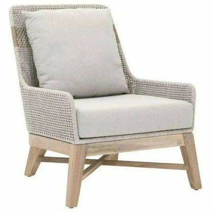 Tapestry Outdoor Club Chair Taupe & White Rope and Teak-Outdoor Lounge Chairs-Essentials For Living-LOOMLAN