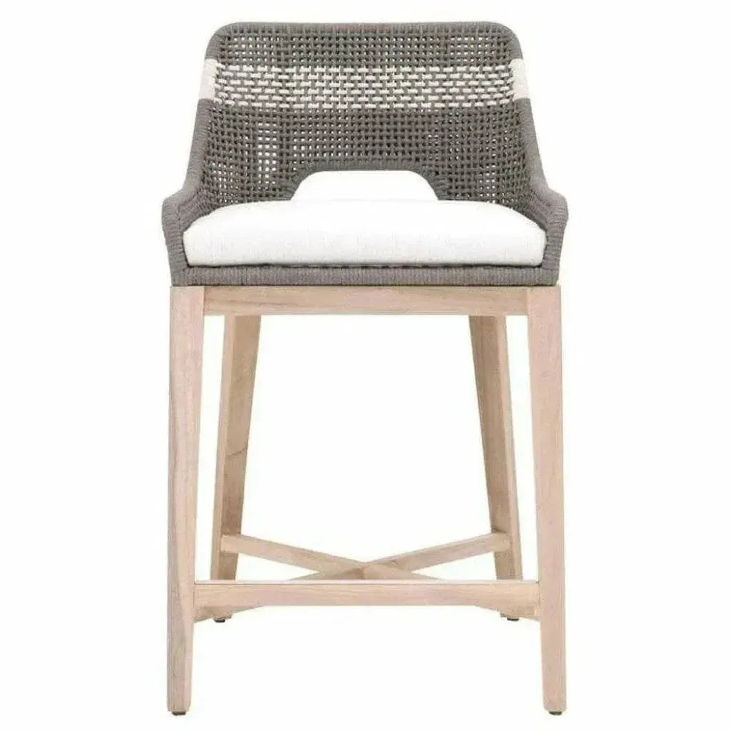 Tapestry Outdoor Counter Stool Teak Wood and Dove Rope-Outdoor Counter Stools-Essentials For Living-LOOMLAN