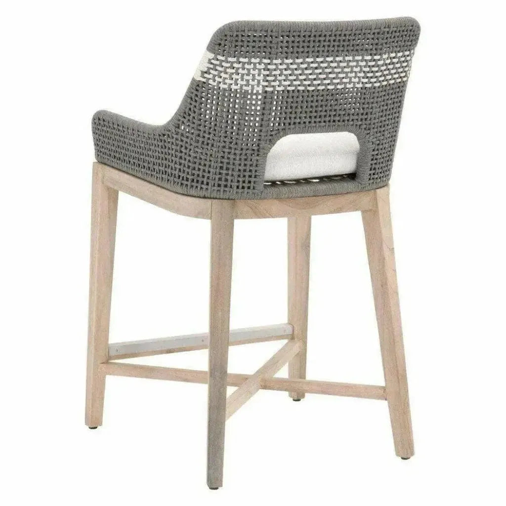 Tapestry Outdoor Counter Stool Teak Wood and Dove Rope-Outdoor Counter Stools-Essentials For Living-LOOMLAN