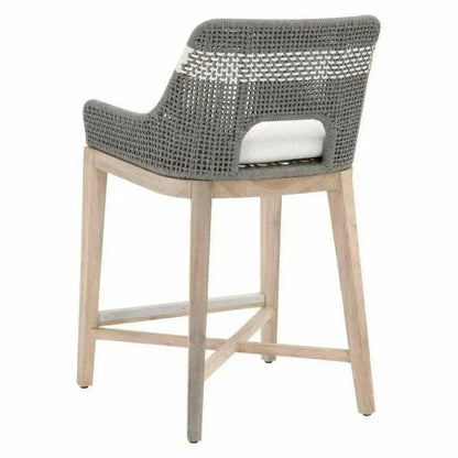 Tapestry Outdoor Counter Stool Teak Wood and Dove Rope-Outdoor Counter Stools-Essentials For Living-LOOMLAN