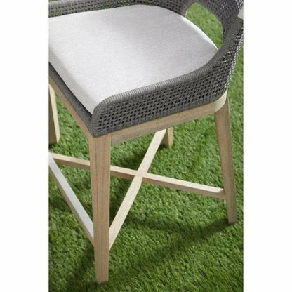 Tapestry Outdoor Counter Stool Teak Wood and Dove Rope-Outdoor Counter Stools-Essentials For Living-LOOMLAN