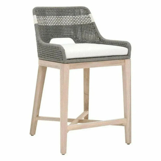 Tapestry Outdoor Counter Stool Teak Wood and Dove Rope-Outdoor Counter Stools-Essentials For Living-LOOMLAN
