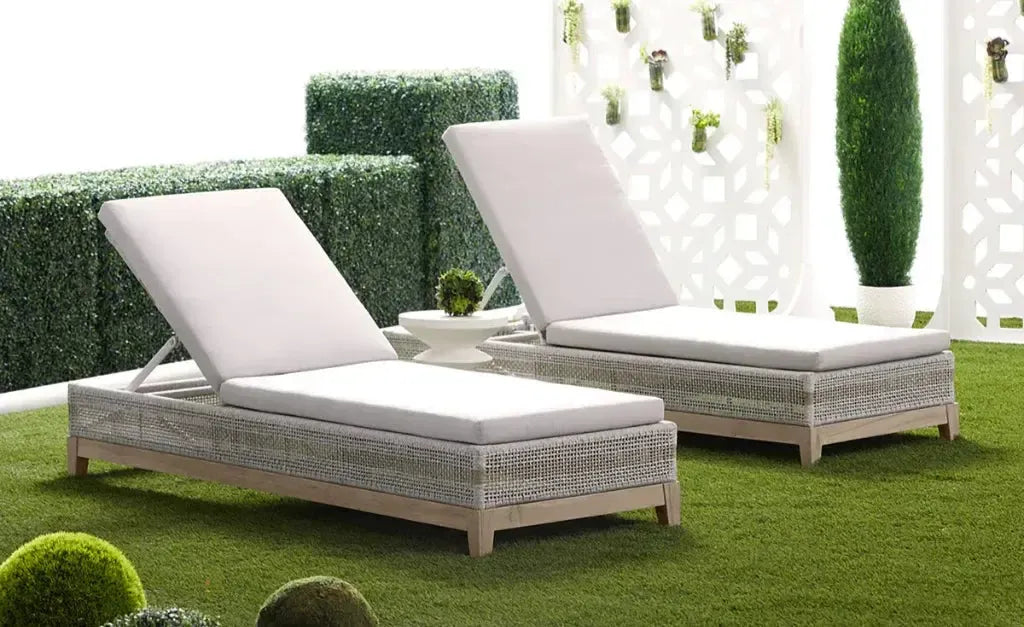Tapestry Outdoor Chaise Lounge Teak Wood and Rope-Outdoor Chaises-Essentials For Living-LOOMLAN