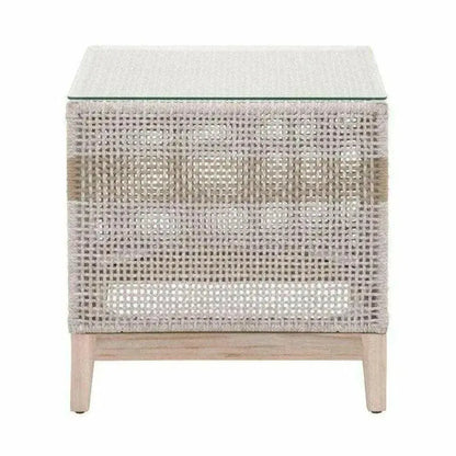 Tapestry Outdoor End Table Taupe & White Rope and Teak - LOOMLAN - Essentials For Living - Outdoor Side Tables