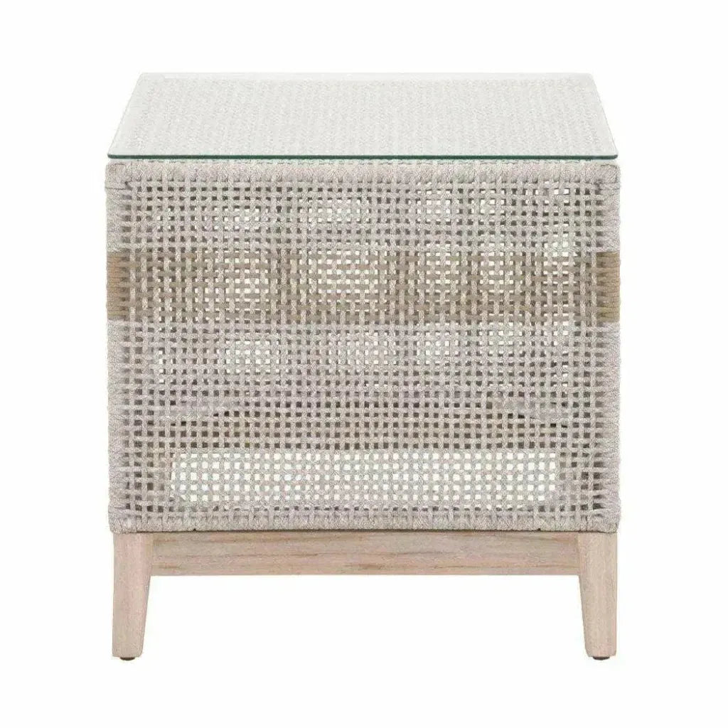 Tapestry Outdoor End Table Taupe & White Rope and Teak - LOOMLAN - Essentials For Living - Outdoor Side Tables