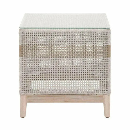 Tapestry Outdoor End Table Taupe & White Rope and Teak - LOOMLAN - Essentials For Living - Outdoor Side Tables