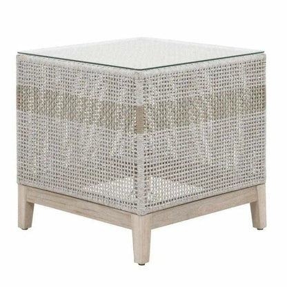 Tapestry Outdoor End Table Taupe & White Rope and Teak - LOOMLAN - Essentials For Living - Outdoor Side Tables