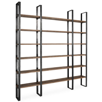 Taunton Black Iron Six Shelving Unit-Etageres-Mercana-Dark Brown-LOOMLAN