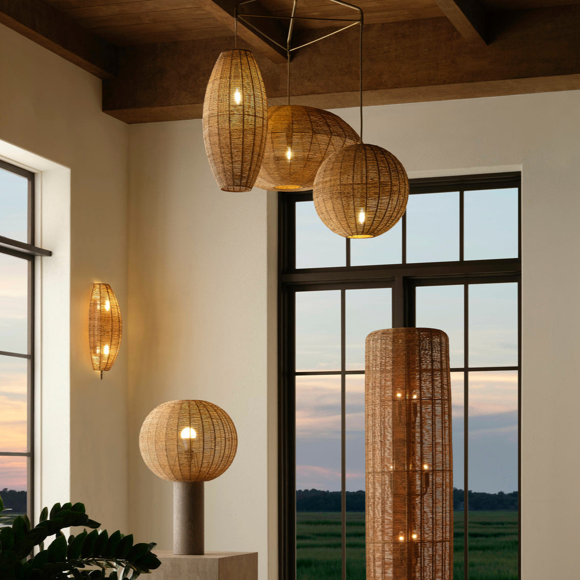 Teague Handwoven Raffia Rope Floor Lamp-Floor Lamps-Wildwood-LOOMLAN