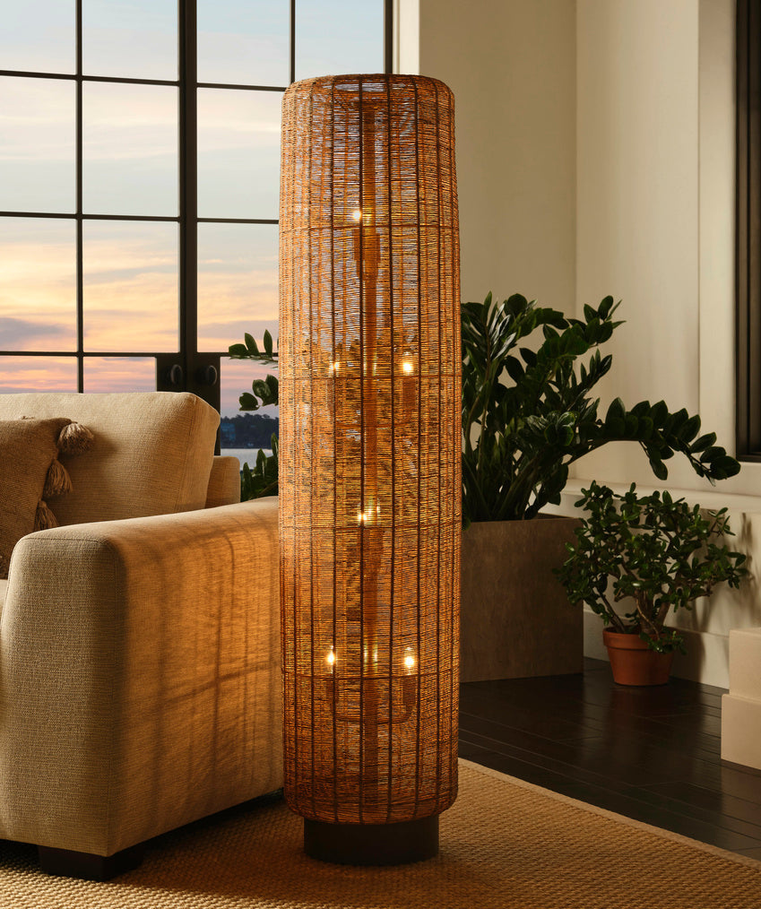Teague Handwoven Raffia Rope Floor Lamp-Floor Lamps-Wildwood-LOOMLAN