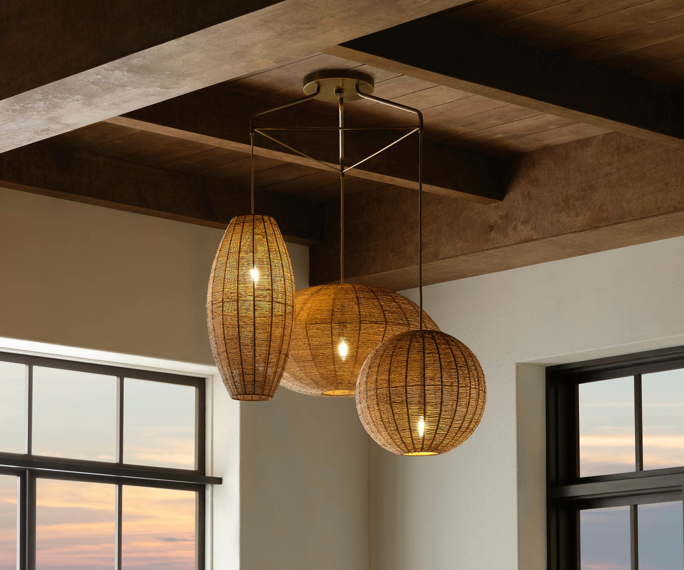 Teague Woven Raffia Triple Pendant