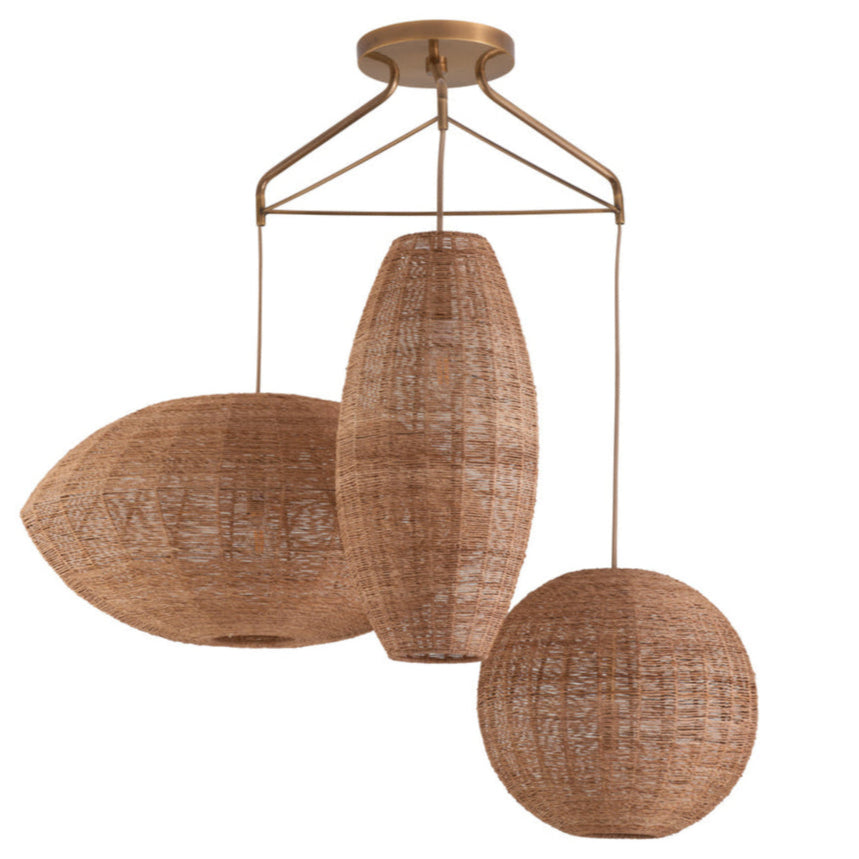 Teague Woven Raffia Triple Pendant