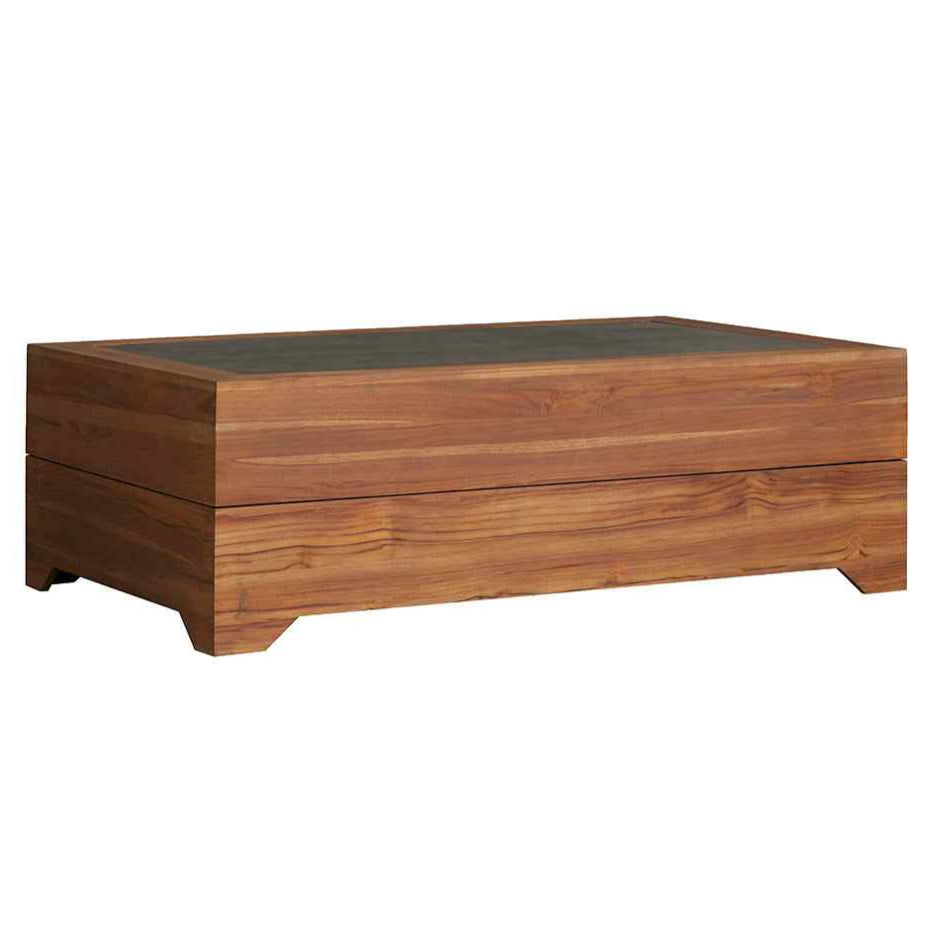 Teak Outdoor Cocktail Table with Faux Concrete Inset-Outdoor Coffee Tables-Lloyd Flanders-LOOMLAN