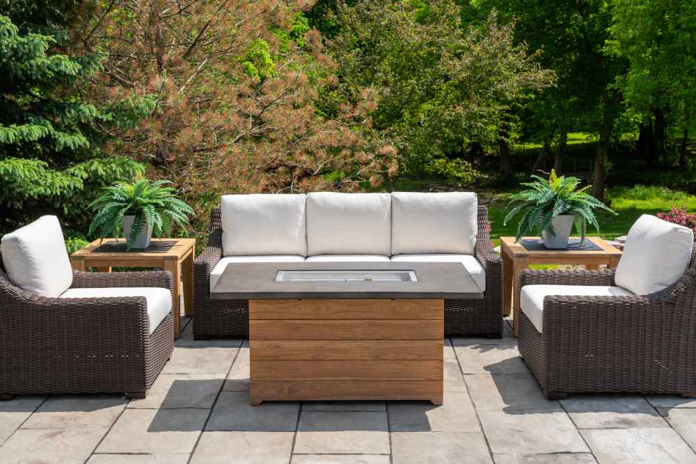 Teak Outdoor Fire Table with Faux Concrete Top-Outdoor Fire Tables-Lloyd Flanders-LOOMLAN