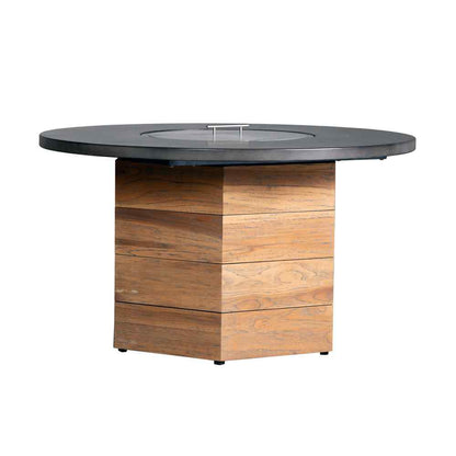 Teak Outdoor Fire Table with Round Faux Concrete Top-Outdoor Fire Tables-Lloyd Flanders-LOOMLAN
