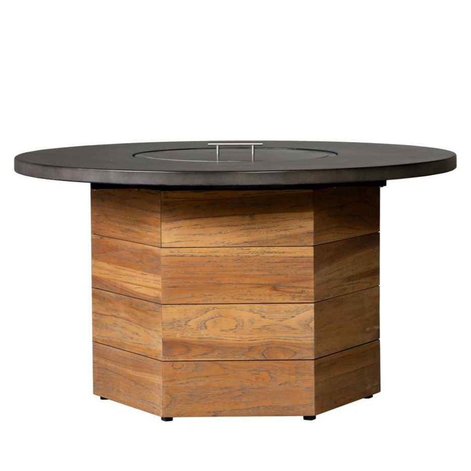 Teak Outdoor Fire Table with Round Faux Concrete Top-Outdoor Fire Tables-Lloyd Flanders-LOOMLAN