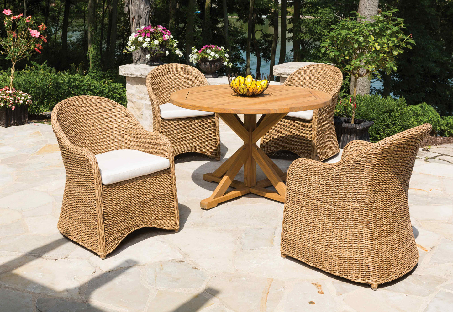 Teak Round Cross Base Outdoor Dining Table-Outdoor Dining Tables-Lloyd Flanders-LOOMLAN