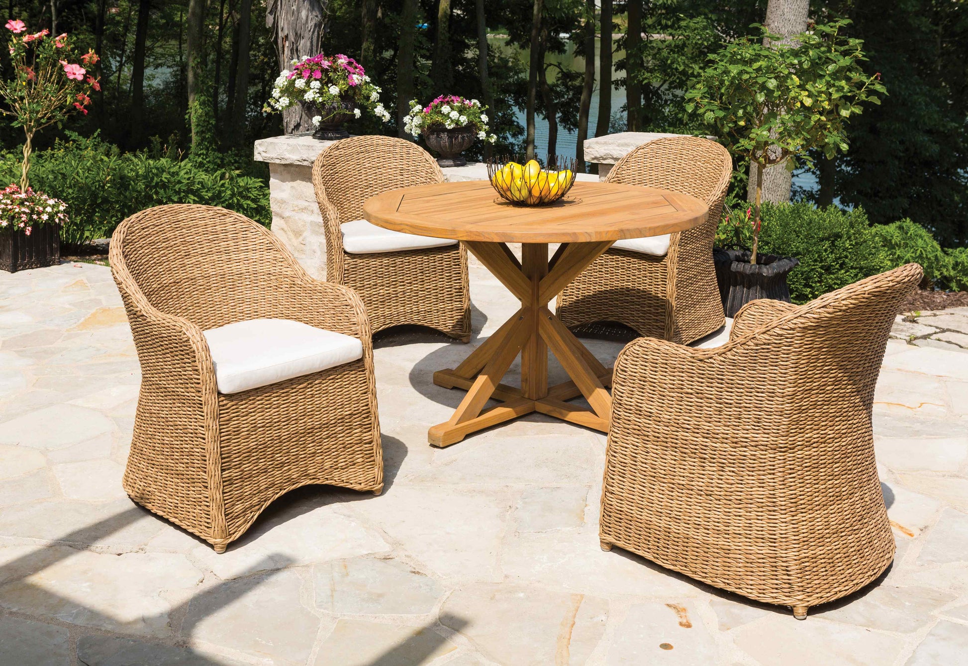 Teak Round Cross Base Outdoor Dining Table-Outdoor Dining Tables-Lloyd Flanders-LOOMLAN