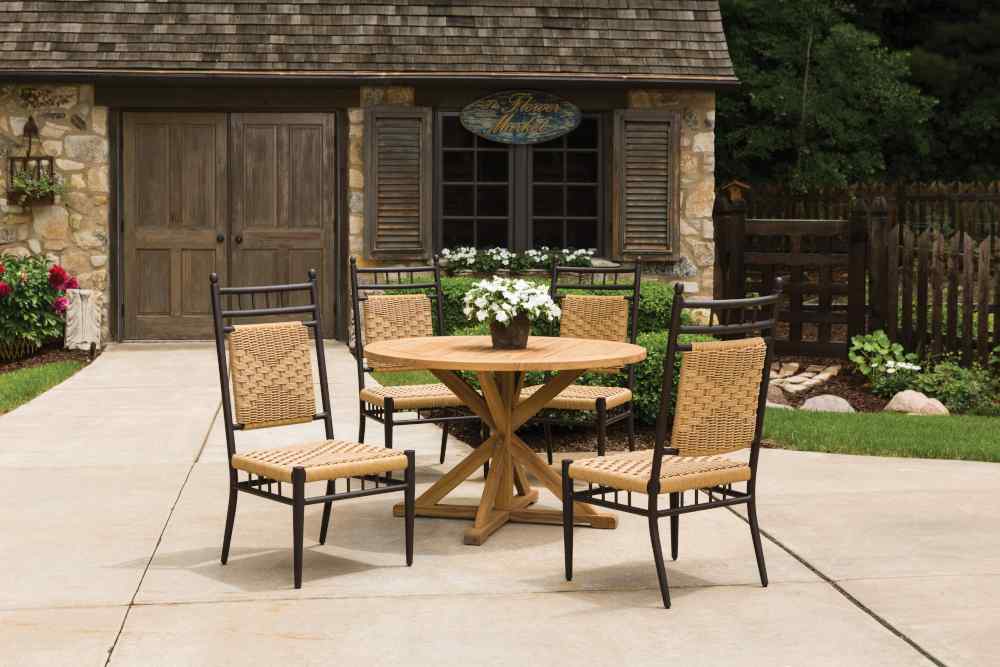 Teak Round Cross Base Outdoor Dining Table-Outdoor Dining Tables-Lloyd Flanders-LOOMLAN