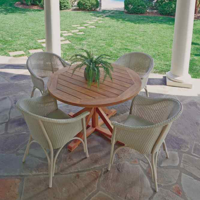Teak Round Cross Base Outdoor Dining Table-Outdoor Dining Tables-Lloyd Flanders-LOOMLAN