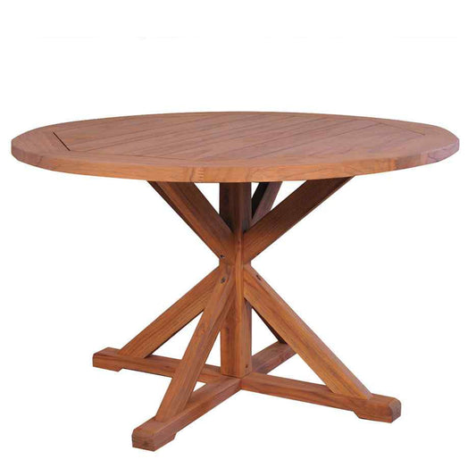 Teak Round Cross Base Outdoor Dining Table-Outdoor Dining Tables-Lloyd Flanders-LOOMLAN