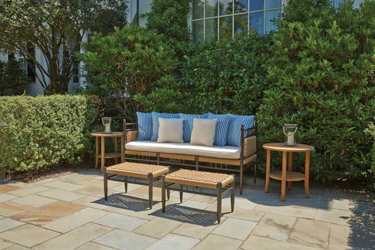 Teak Round Tapered Leg Outdoor End Table with Shelf